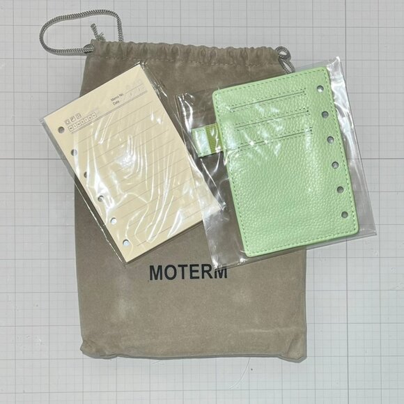 Moterm 6 Ring Sage Green Leather Compact Planner Wallet Binder w/Bag+Flyleaf+Pgs - Picture 6 of 10